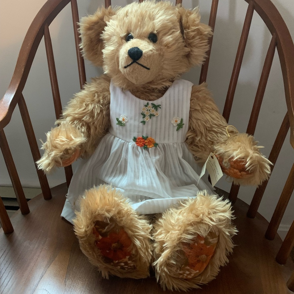 Summer Plush Bear with Fabric patchwork feet and paws. NWT